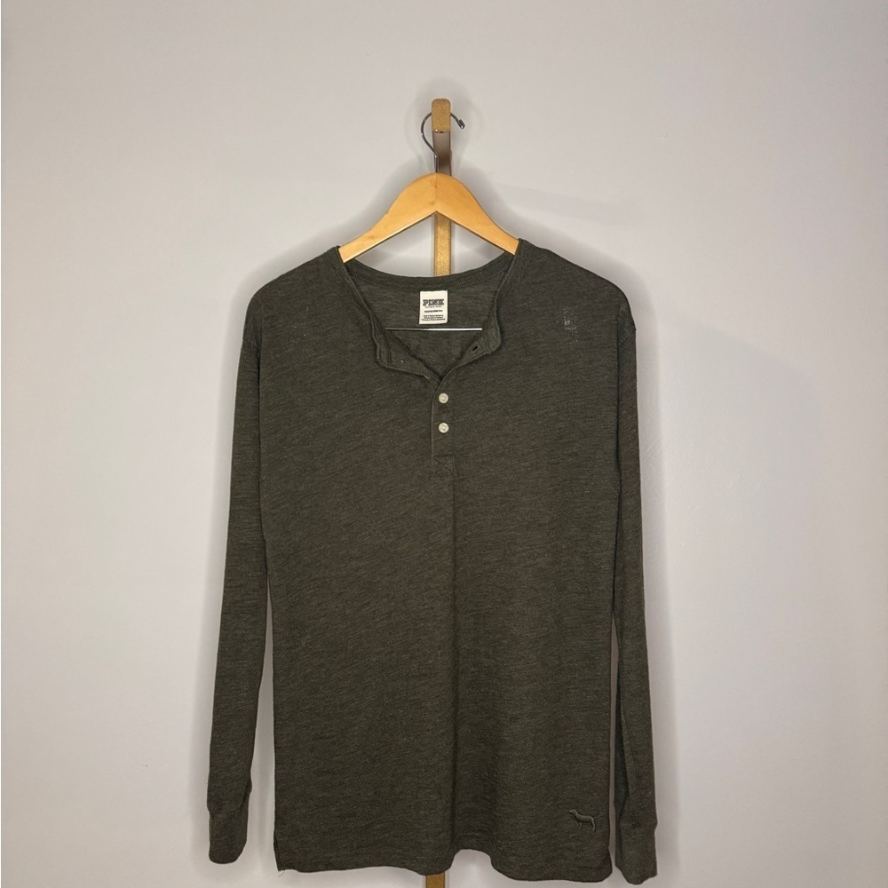 PINK Victoria's Secret Heathered Olive Green Long Sleeve Top - Picture 6 of 6